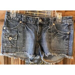 Mossimo Supply Co. Vintage Y2K Medium Wash Denim Jean Shorts Size 9 Cargo Cutoff